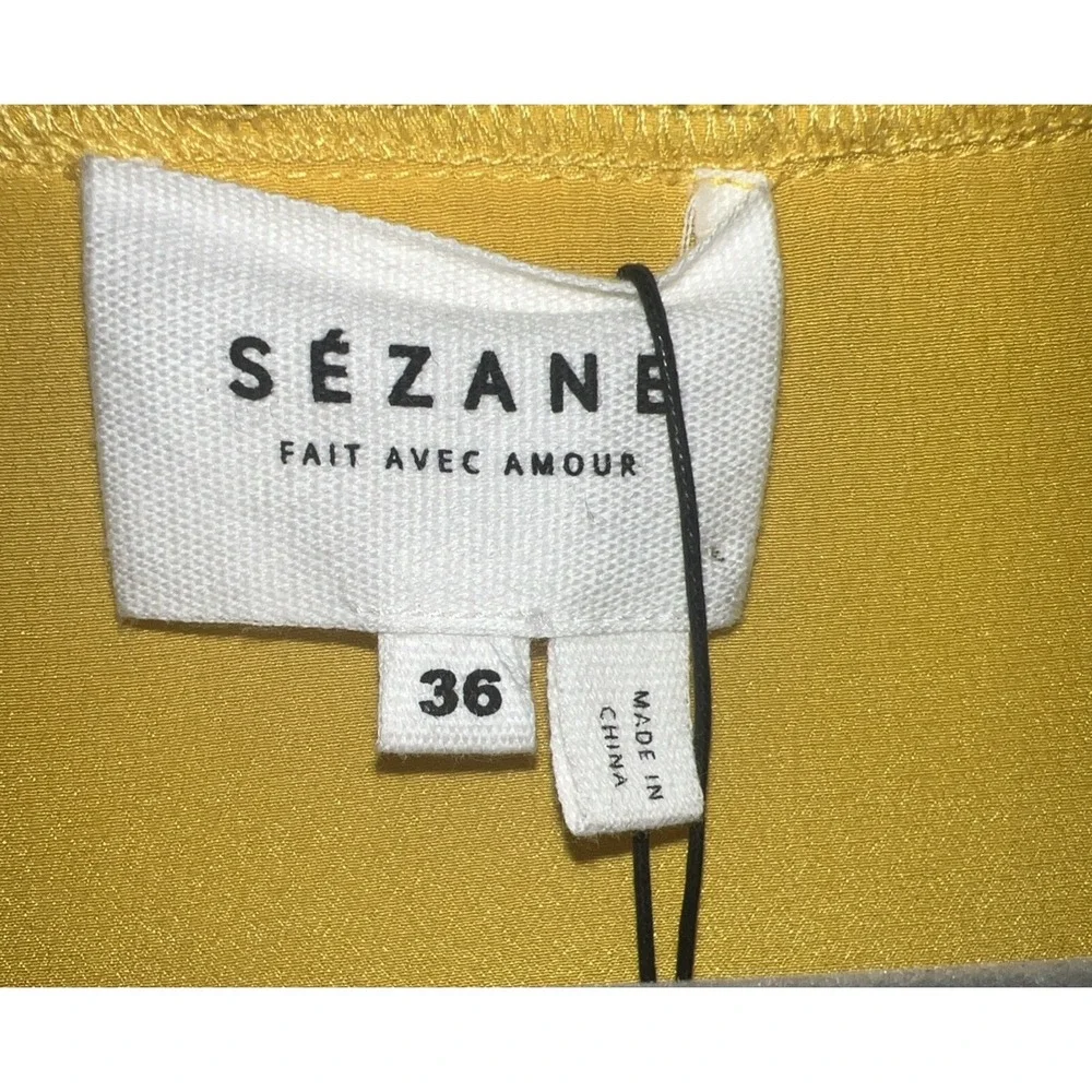 NWT Sezane Zora Silk Blouse Size EU 36 | US Small Yellow Boho V-Neck Top $120 - Picture 6 of 8